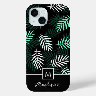 Coque Pour iPhone 15 Monogramme moderne Motif Feuille vert