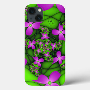 Etui iPhone Case-Mate Monogramme moderne Neon Rose Vert Fleurs fractales