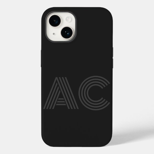 Coques Case-Mate iPhone Monogramme moderne noir et gris (Verso)