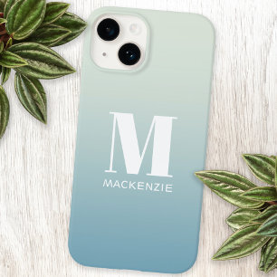 Coque Pour iPhone 14 Monogramme moderne Nom initial Turquoise Aqua Grad