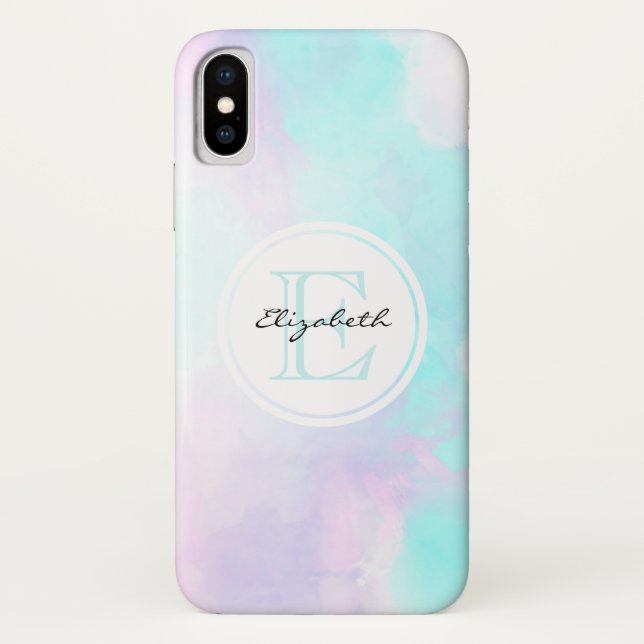 Coques Case-Mate iPhone Monogramme moderne Pastel Blue & Purple Aquarelle (Dos)