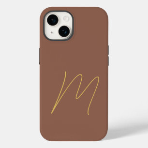 Coque Pour iPhone 14 Monogramme Moderne Plaine Initiale Brown Couleur O