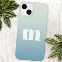 Monogramme moderne Premier Turquoise Aqua Blue Gra