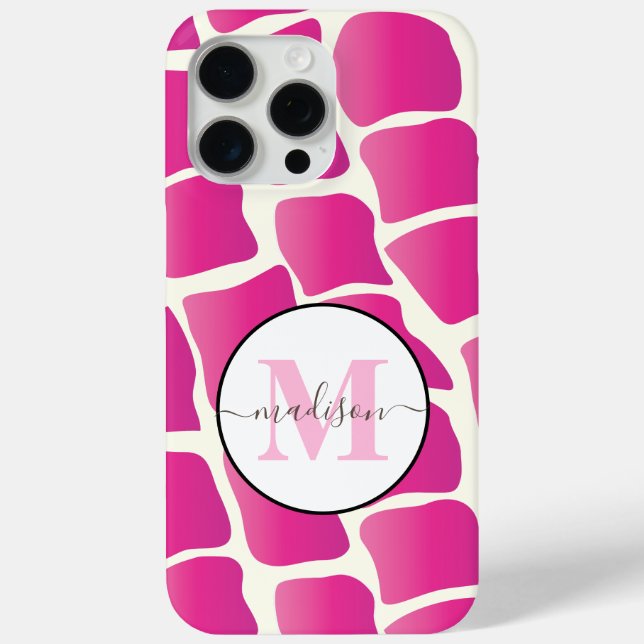Coques Case-Mate iPhone Monogramme moderne rose et ivoire Giraffe Motif (Verso)