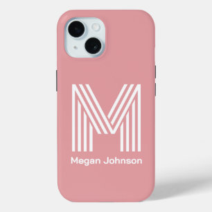 Coque Pour iPhone 15 Monogramme moderne rose pâle