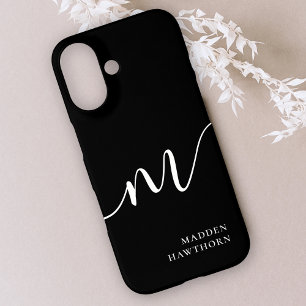 Coque Pour iPhone 16 Monogramme moderne Script Calligraphie noir