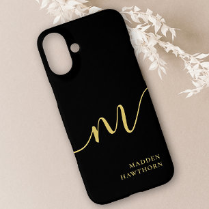 Coques iPhone 16 Plus Monogramme moderne Script Calligraphie Or noir