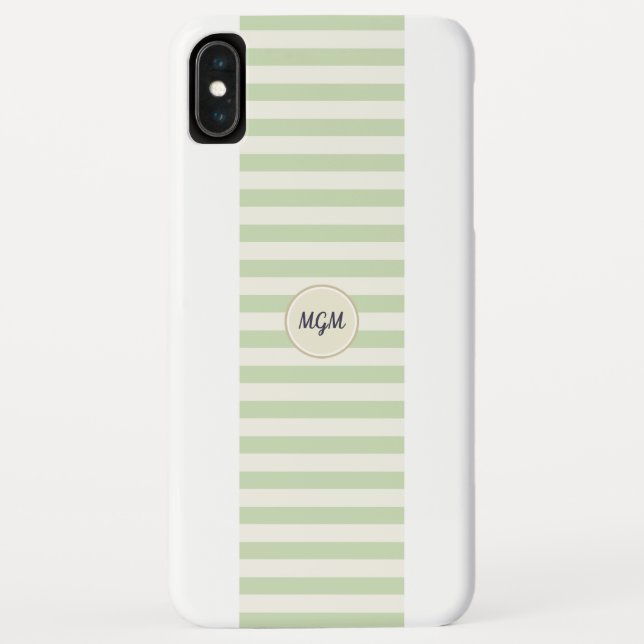 Coques Case-Mate iPhone Monogramme moderne vert clair et rayé de crème (Dos)