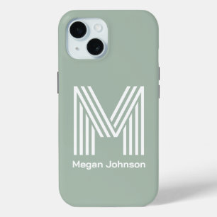 Coque Pour iPhone 15 Monogramme Moderne Vert Sauge