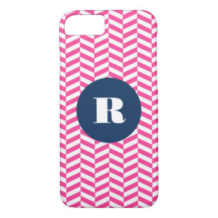 Coques Pour iPhone Monogramme Motif à Herringbone rose chaud