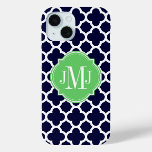Coque Pour iPhone 15 Monogramme Motif bleu et blanc de la marine