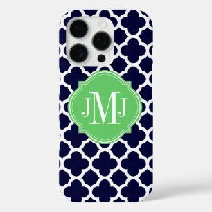iPhone 16 Pro Case Monogramme Motif bleu et blanc de la marine