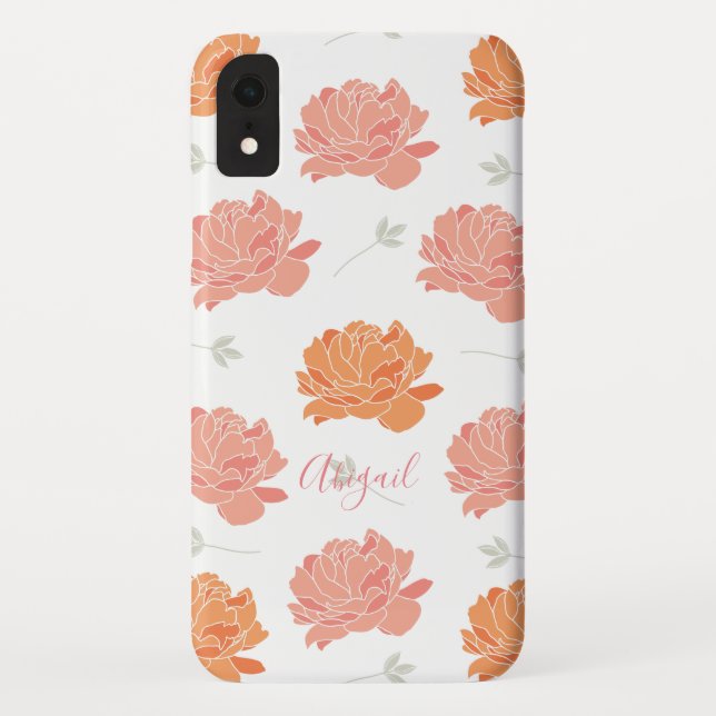 Coques Case-Mate iPhone Monogramme Motif Chic Pink & Orange Peonies (Dos)