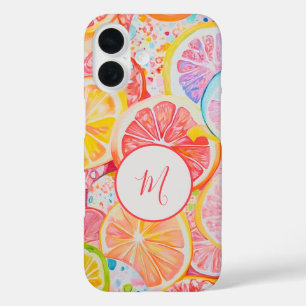 Coque Pour iPhone 16 Monogramme Motif de fruits d'agrumes colorés