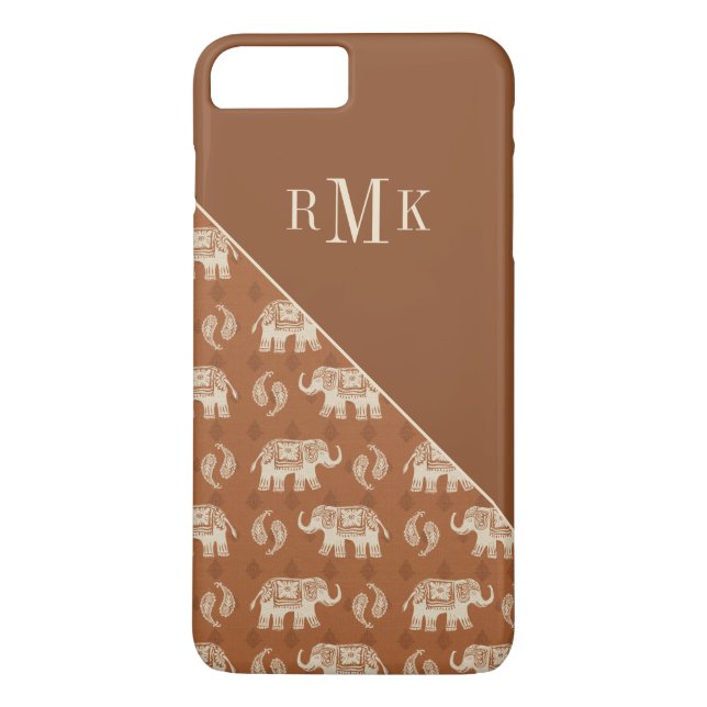 Coques Case-Mate iPhone Monogramme| Motif de la caravane orangée éléphante (Dos)