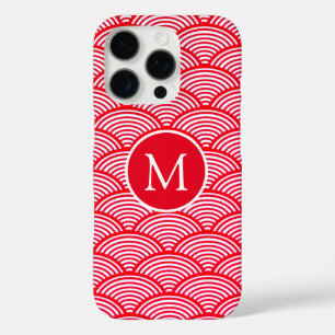 Coques iPhone 16 Pro Monogramme Motif de pétoncle rouge et blanc