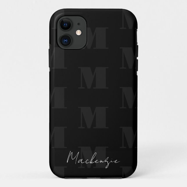 Coques Case-Mate iPhone Monogramme Motif de répétition noir et blanc (Dos)