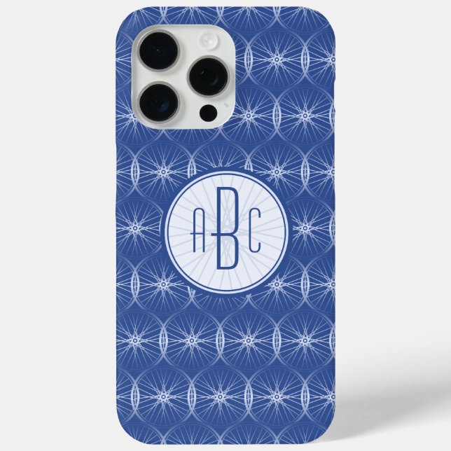 Coques Case-Mate iPhone monogramme motif de roue bleue (Verso)