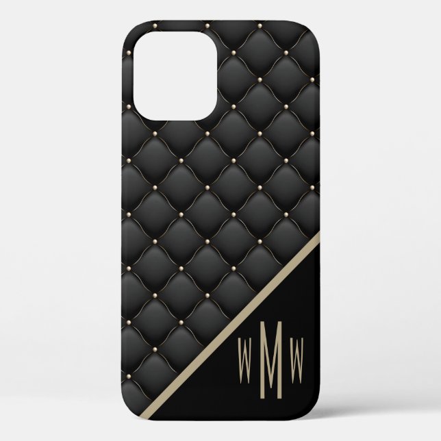 Coques Case-Mate iPhone Monogramme Motif doré noir brillant (Verso)