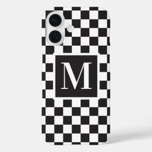 Coque Pour iPhone 16 Monogramme Motif en tableau noir et blanc