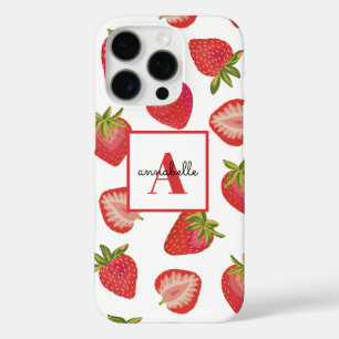 Coques iPhone 16 Pro Monogramme Motif initial de fraises d'été