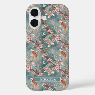 Coque Pour iPhone 16 Monogramme motif japonais Sakura Koi Fish