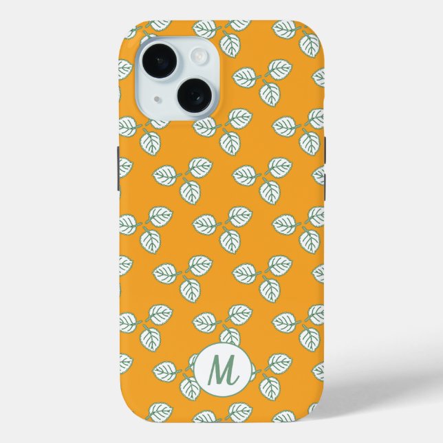 Coques Case-Mate iPhone Monogramme Motif orange et feuille blanche moderne (Verso)