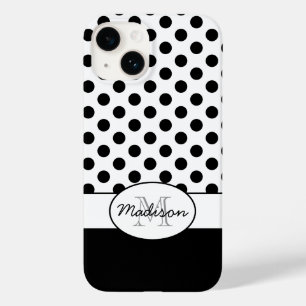Coque Pour iPhone 14 Monogramme motif rétro à pois noirs et blancs mign