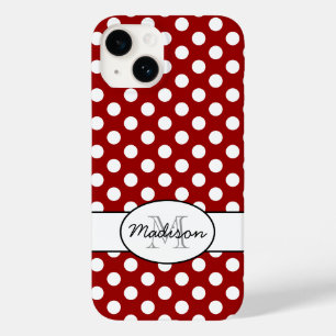 Coque Pour iPhone 14 Monogramme motif rétro à pois rouges et blancs mig