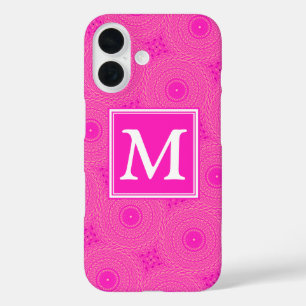 Coque Pour iPhone 16 Monogramme motif rose chaud cercles