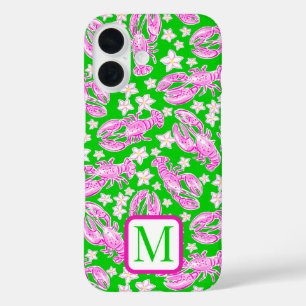 Coque Pour iPhone 16 Monogramme Motif rose pâle de homard