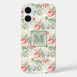 Coque Pour iPhone 16 Monogramme Motif rose vintage