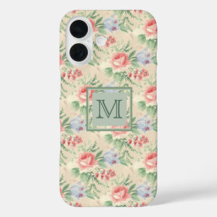 Coque Pour iPhone 16 Monogramme Motif rose vintage