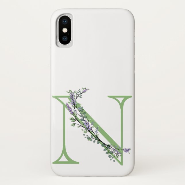Coques Case-Mate iPhone Monogramme N Lavande Eucalyptus (Dos)