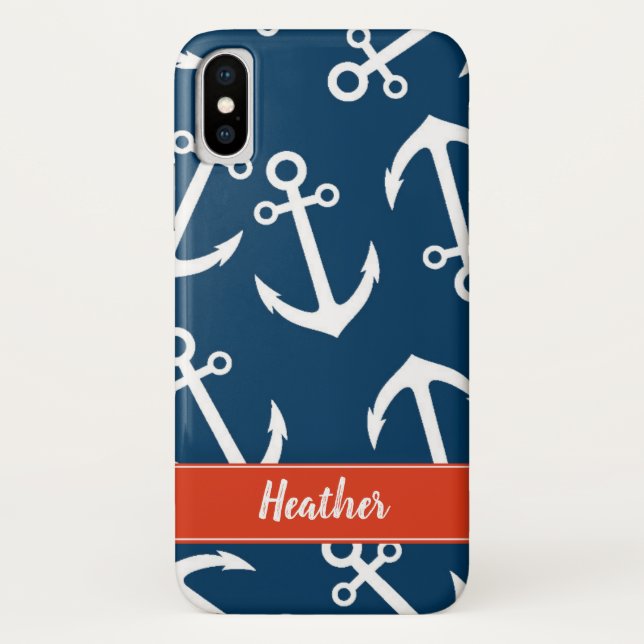 Coques Case-Mate iPhone Monogramme nautique Motif Ancres de la Marine (Dos)