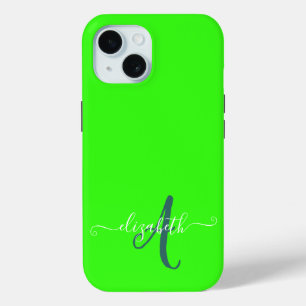 Coque Pour iPhone 15 Monogramme Néon Fluorescent Vert