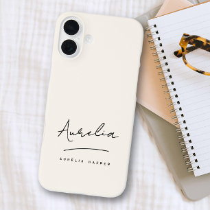 Coques iPhone 16 Plus Monogramme Neutre minimum Signature de script simp