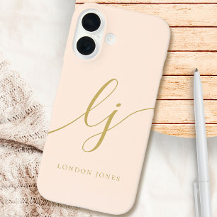 Coque Pour iPhone 16 Monogramme Neutre Moderne Minimale Élégant Or Blus