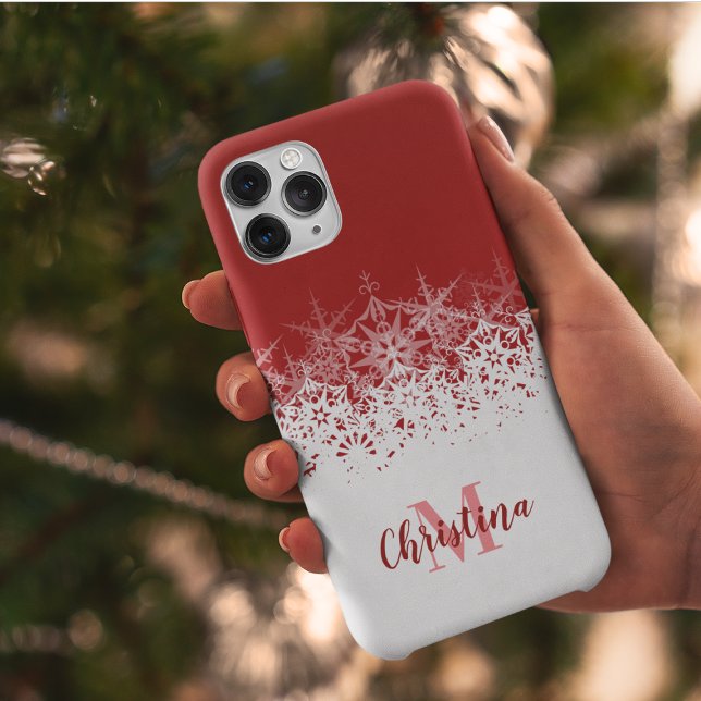 Coques Case-Mate iPhone Monogramme Noël Rouge Blanc Snowflakes (Créateur téléchargé)