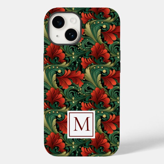 Coques Case-Mate iPhone Monogramme Noël Vert Rouge Art Nouveau (Verso)