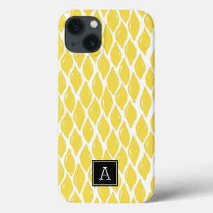 Etui iPhone 13 Monogramme noir citron jaune préppant personnalis