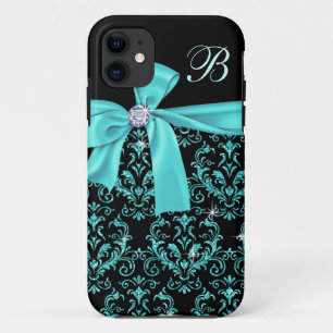 Case-Mate iPhone Case Monogramme noir élégant d'arc de diamant de