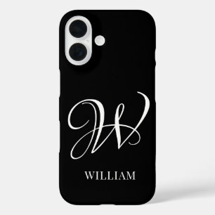 Coque Pour iPhone 16 Monogramme noir élégant personnalisé initial