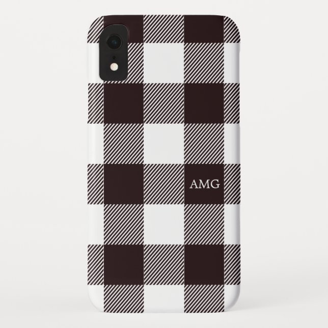 Coques Case-Mate iPhone Monogramme noir et blanc rustique de plaid de (Dos)