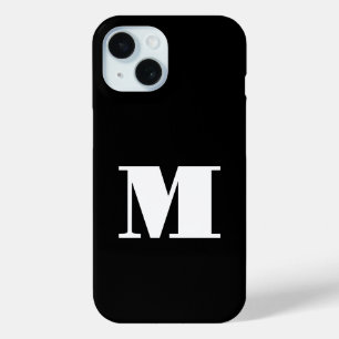 Coque Pour iPhone 15 Monogramme noir et blanc simple