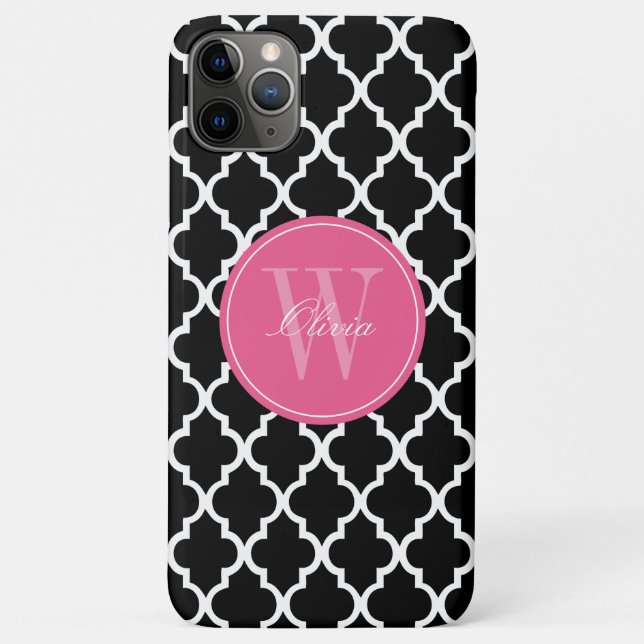 Coques Case-Mate iPhone Monogramme noir et fuchsia de Quatrefoil (Dos)
