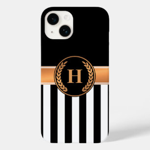 Coque Pour iPhone 14 Monogramme noir et or