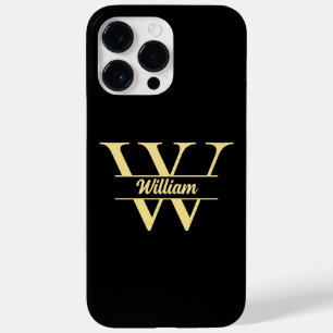 Coque Pour Pour iPhone 14 Pro Max Monogramme Noir et Or Écriture Initiale Élégant