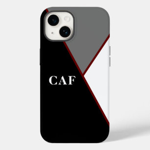 Coque Pour iPhone 14 Monogramme noir gris blanc rouge géométrique minim