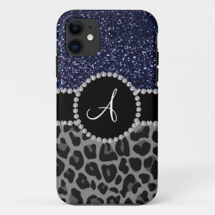 Coque Case-Mate Pour iPhone Monogramme noir léopard marine parties scintillant